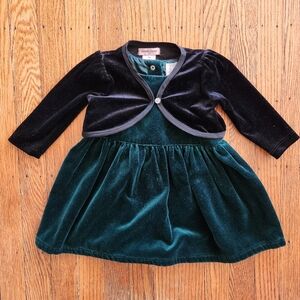 Nanette Lepore Black Shrug and baby GAP green velvet dress 6-12 mos.